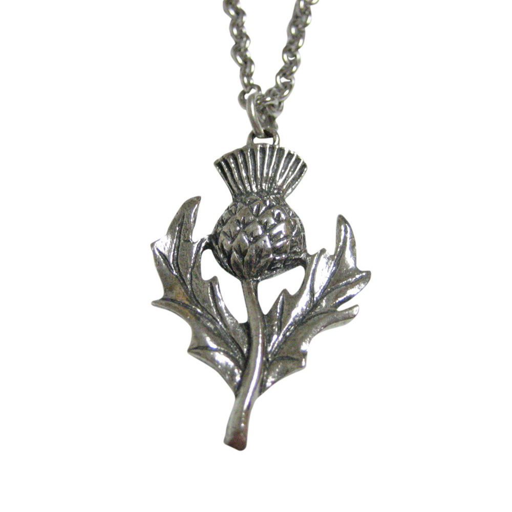 Silver Toned Thistle Plant Pendant Necklace